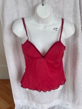 Red Lace-Trim Chemise Top - Unbranded